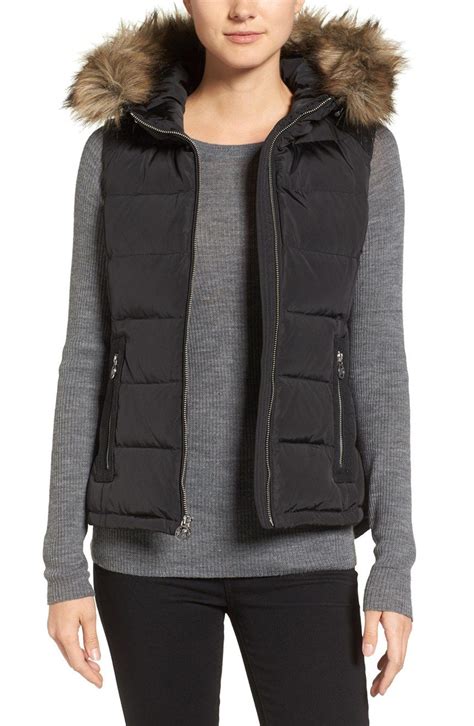 michael kors down hooded puffer vest fur trim womens|michael michael kors hooded faux fur trim down puffer coat.